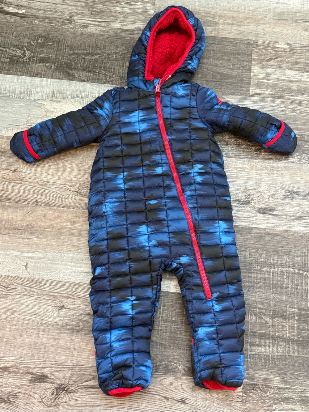 Snozu Navy Blue Quilted Baby Puffer with Red Fleece Lining